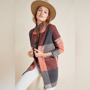 Field Flower Felicity Wool Sweater Coat Plaid Tartan in Size XL